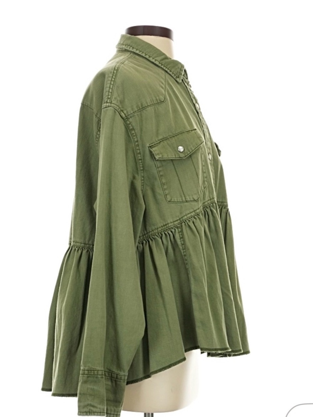 Free People Olive Green Snap-Front Peplum jacket. - Picture 3 of 6